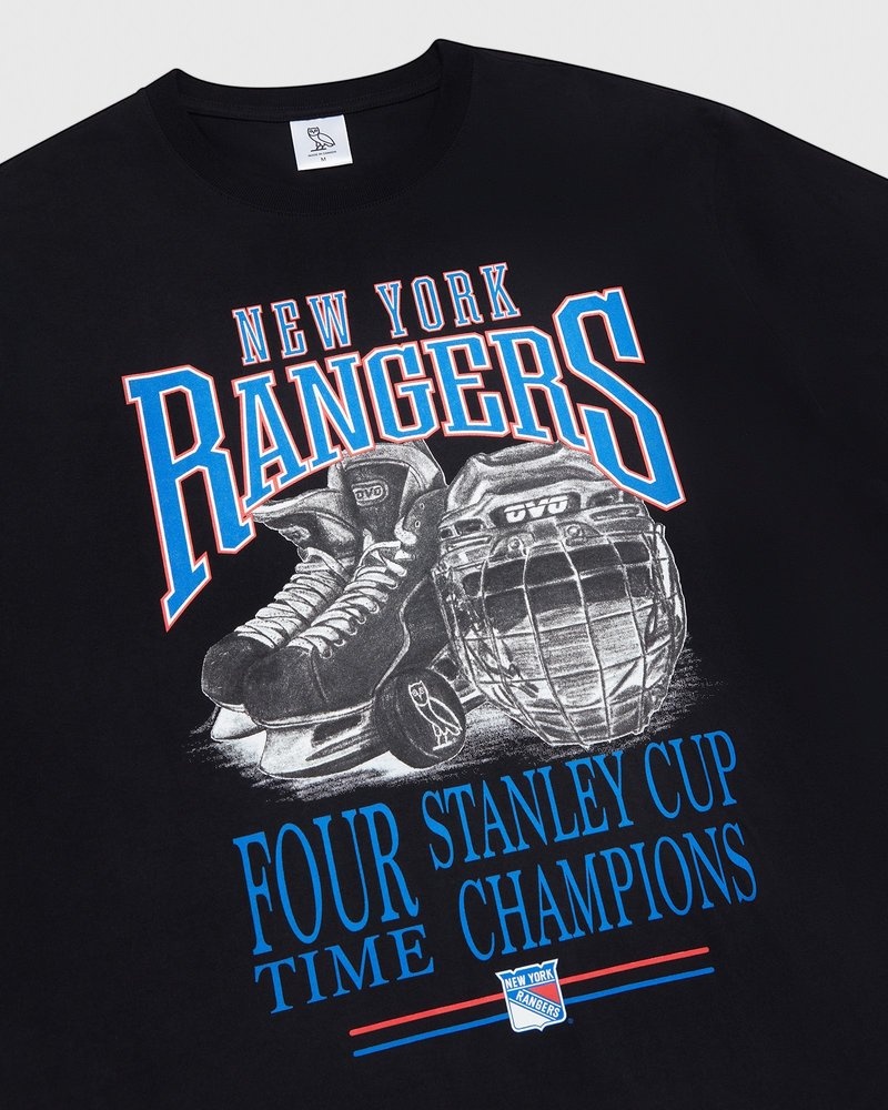 Black OVO New York Rangers T-Shirt T-Shirts | MS74-Z5BK