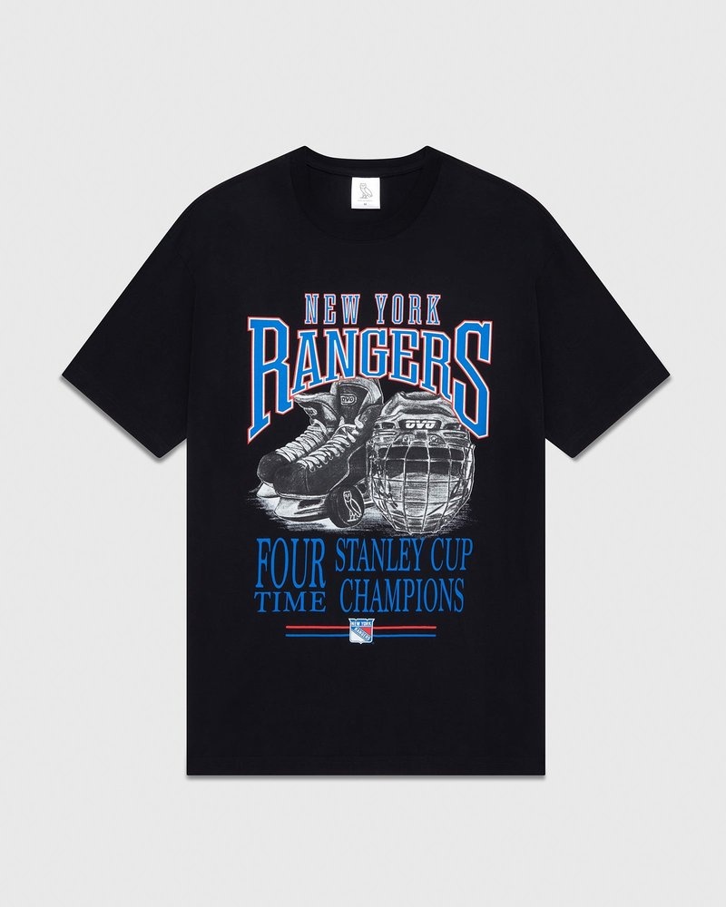 Black OVO New York Rangers T-Shirt T-Shirts | MS74-Z5BK