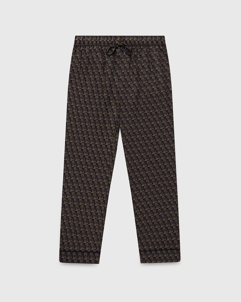 Black OVO Silk Pyjama Pant Bottoms | ZV05-F4DH