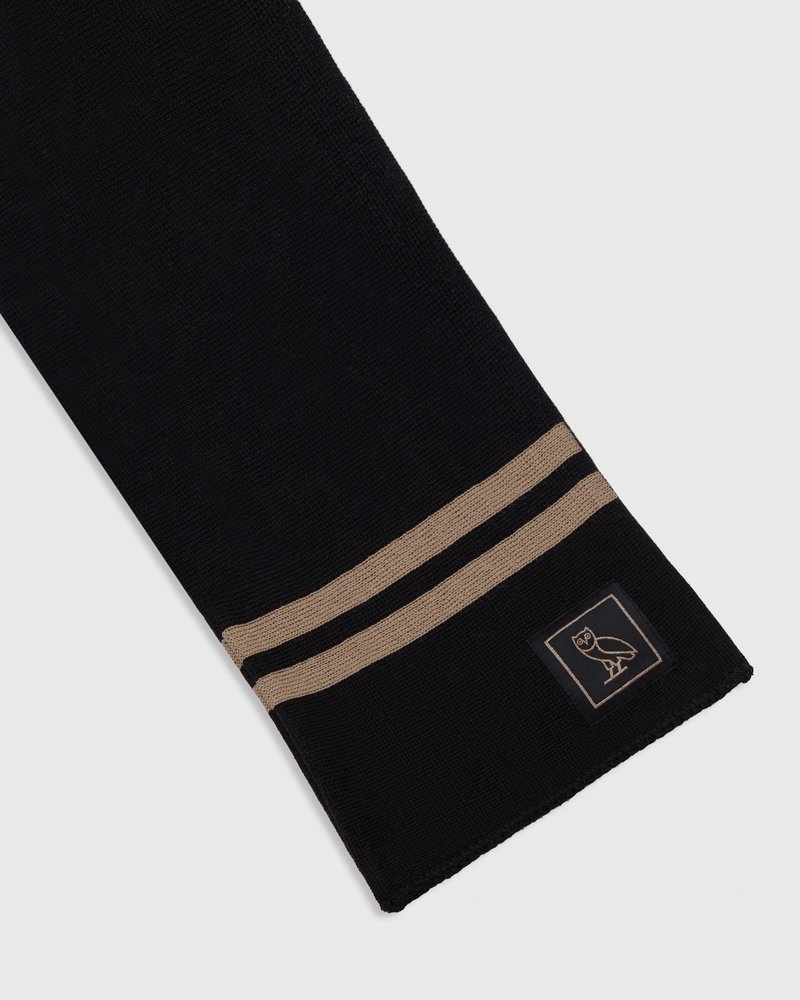 Black OVO Striped Wool Scarf Accessories | MW12-F4ML