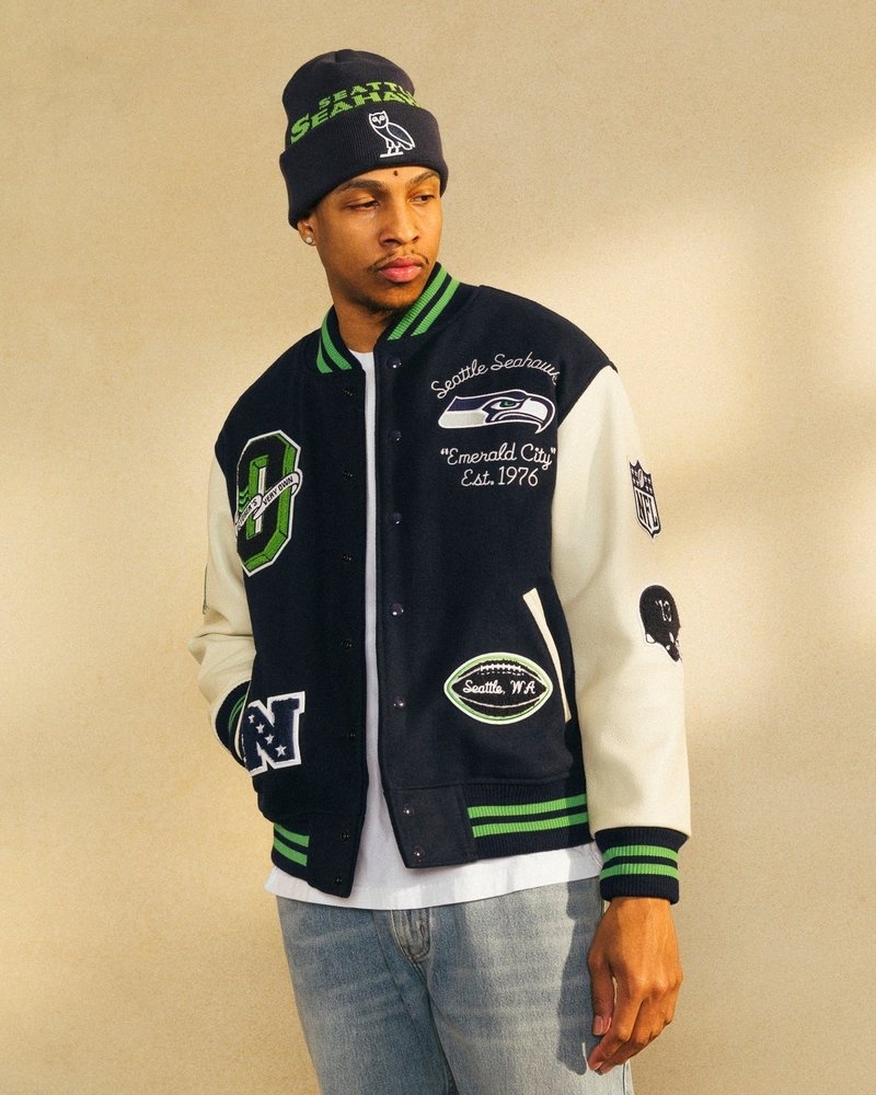 Blue OVO NFL Seattle Seahawks Varsity Jacket Outerwear | SP43-F8SU