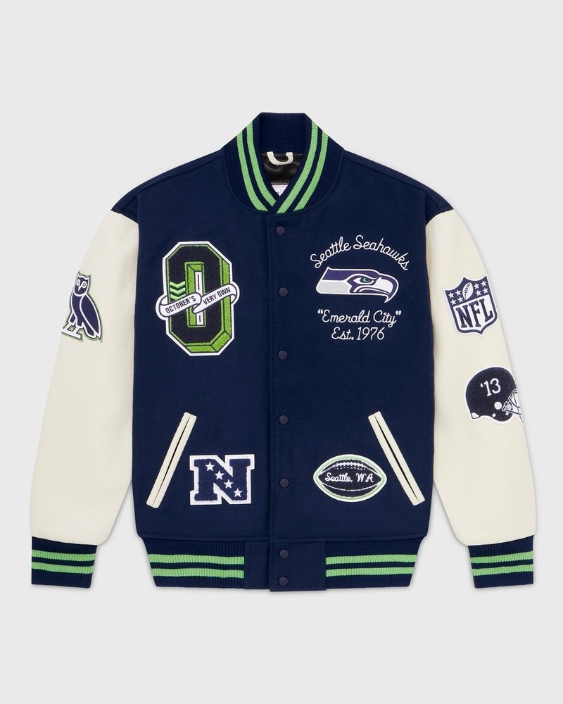 Blue OVO NFL Seattle Seahawks Varsity Jacket Outerwear | SP43-F8SU