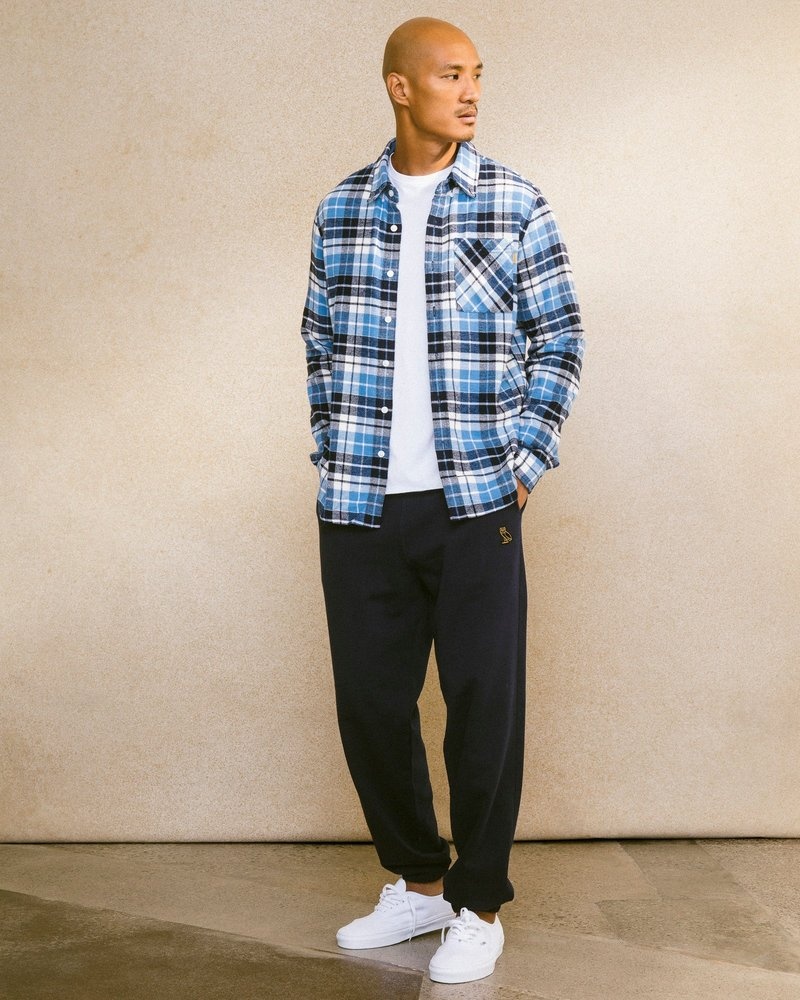 Blue OVO Plaid Flannel Shirt Tops | MR45-B5OO