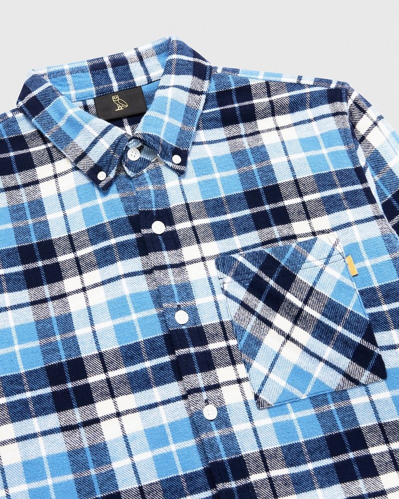 Blue OVO Plaid Flannel Shirt Tops | MR45-B5OO