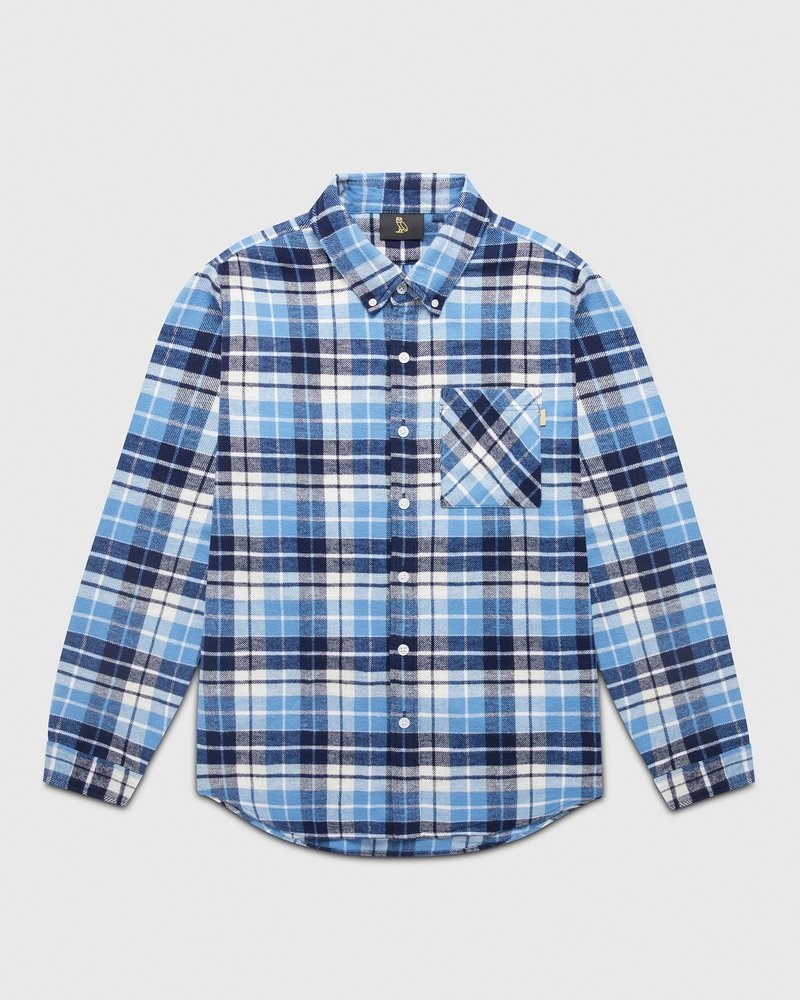 Blue OVO Plaid Flannel Shirt Tops | MR45-B5OO