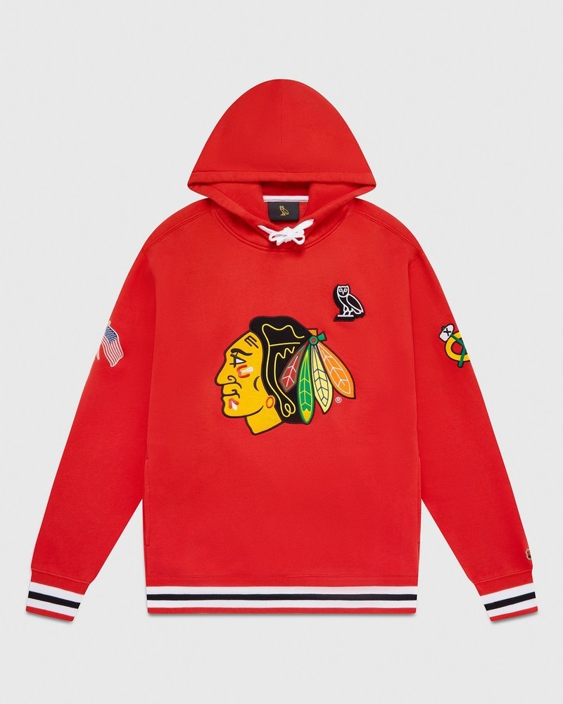 Chicago Red OVO Chicago Blackhawks Hoodie Sweaters | ZN27-X9EY