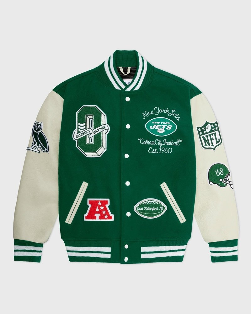 Green OVO NFL New York Jets Varsity Jacket Outerwear | WX83-F2LJ