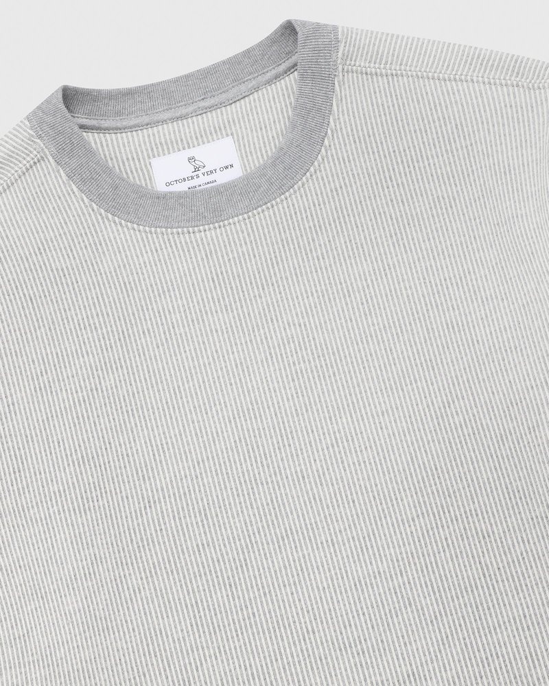 Grey/Cream OVO Seersucker Fleece Crewneck Sweaters | UI06-D3AL