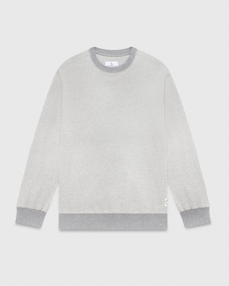 Grey/Cream OVO Seersucker Fleece Crewneck Sweaters | UI06-D3AL