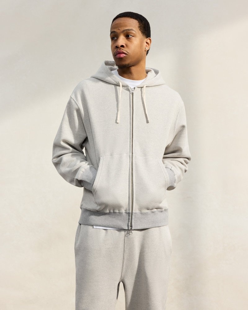 Grey/Cream OVO Seersucker Fleece Full Zip Hoodie Sweaters | YE44-E0NE