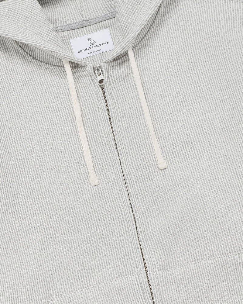 Grey/Cream OVO Seersucker Fleece Full Zip Hoodie Sweaters | YE44-E0NE