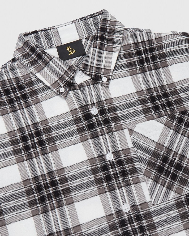 Grey OVO Lightweight Plaid Flannel Shirt Tops | LJ24-U5KU