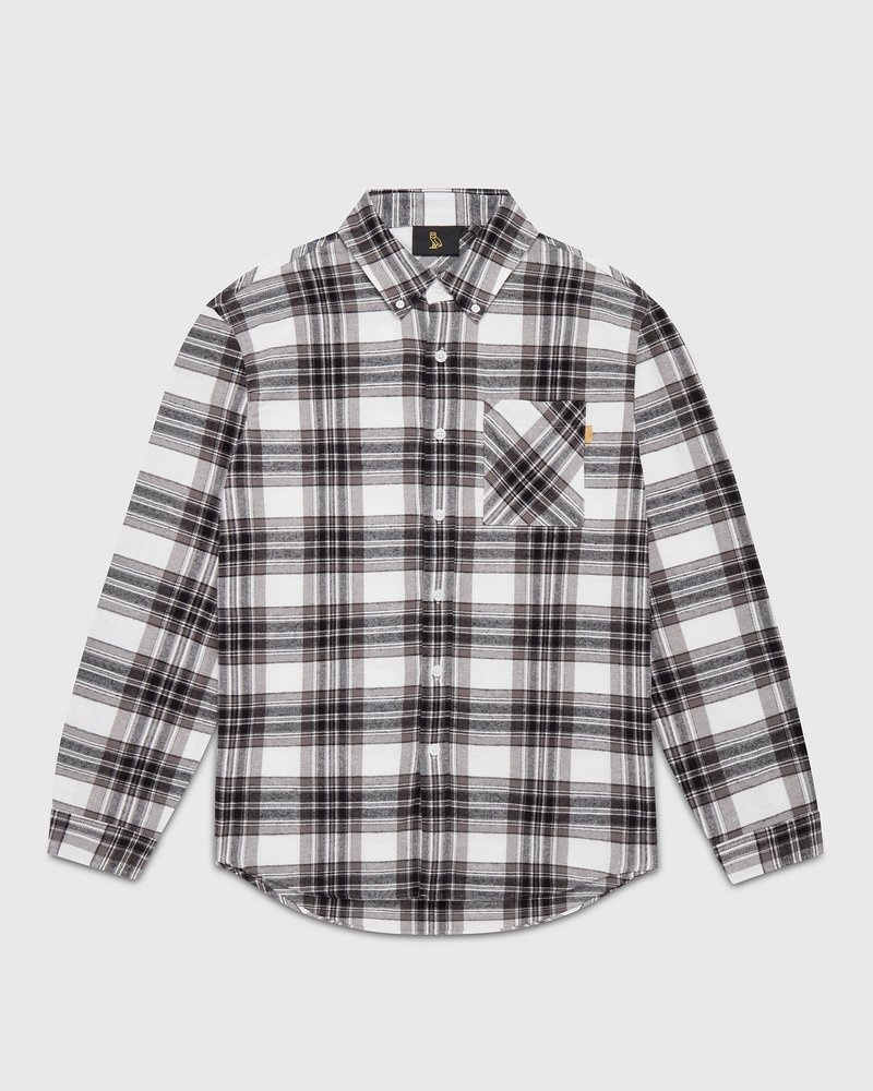 Grey OVO Lightweight Plaid Flannel Shirt Tops | LJ24-U5KU