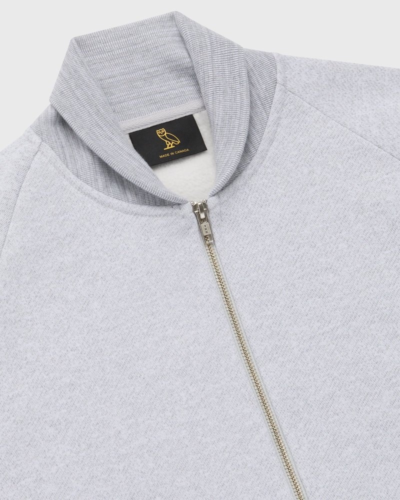 Grey OVO Speckle Fleece Full-Zip Cardigan Tops | YO75-Q6PB