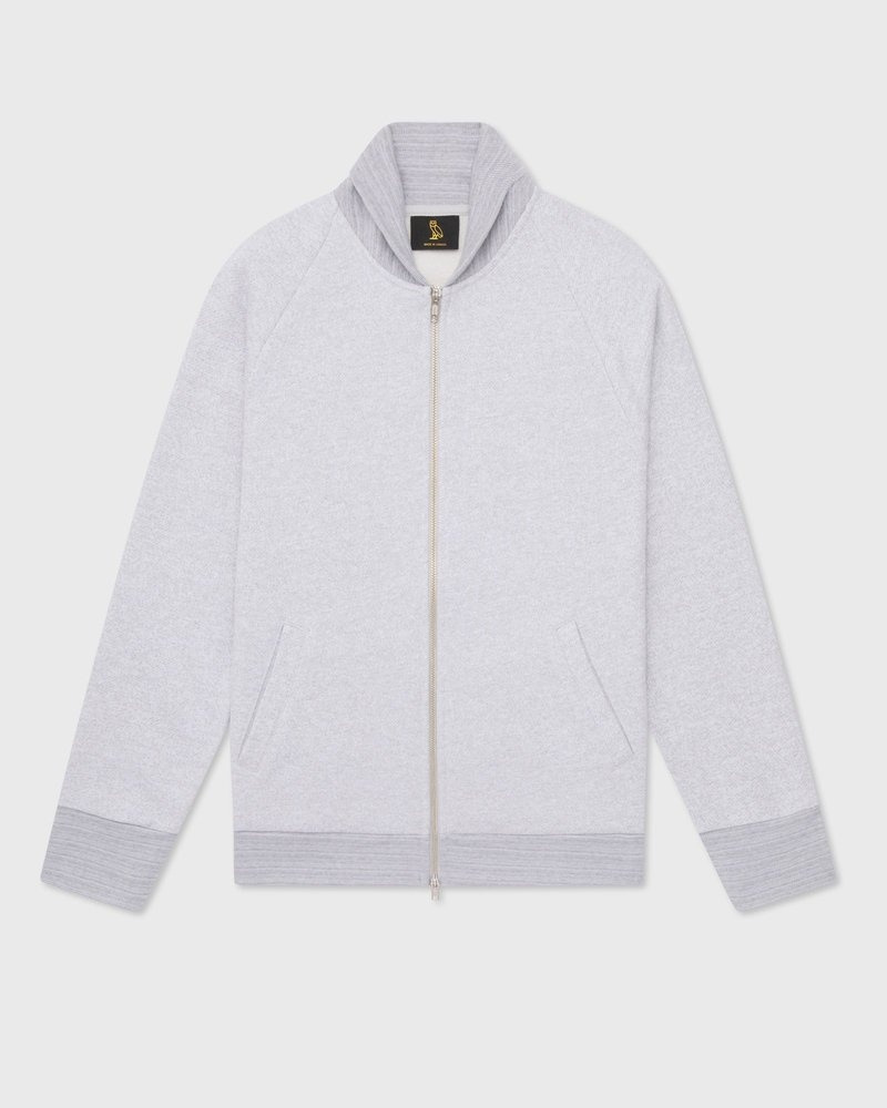 Grey OVO Speckle Fleece Full-Zip Cardigan Tops | YO75-Q6PB