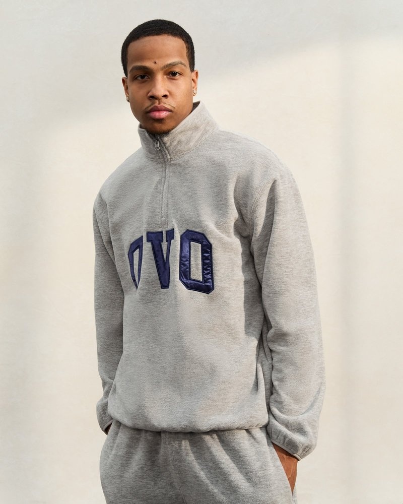 Heather Grey OVO Arch Logo Quarter Zip Mockneck Sweatshirt Sweaters | FG87-A3HT