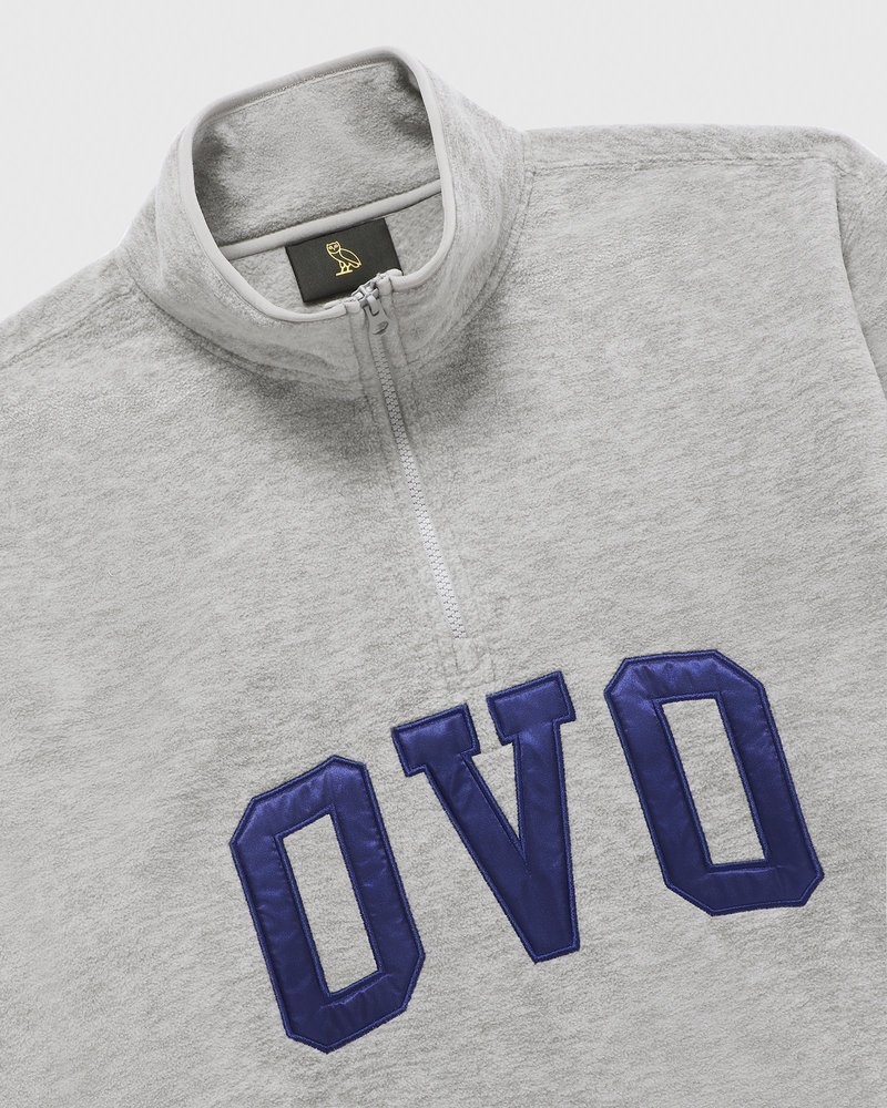 Heather Grey OVO Arch Logo Quarter Zip Mockneck Sweatshirt Sweaters | FG87-A3HT