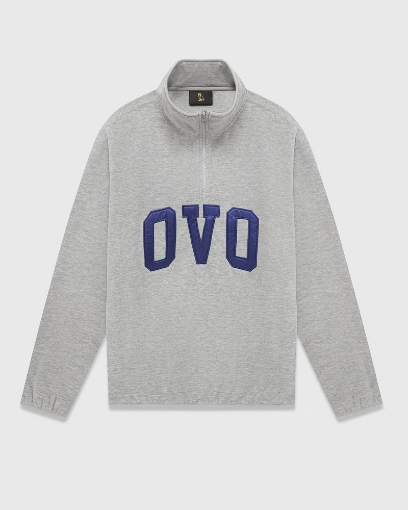 Heather Grey OVO Arch Logo Quarter Zip Mockneck Sweatshirt Sweaters | FG87-A3HT