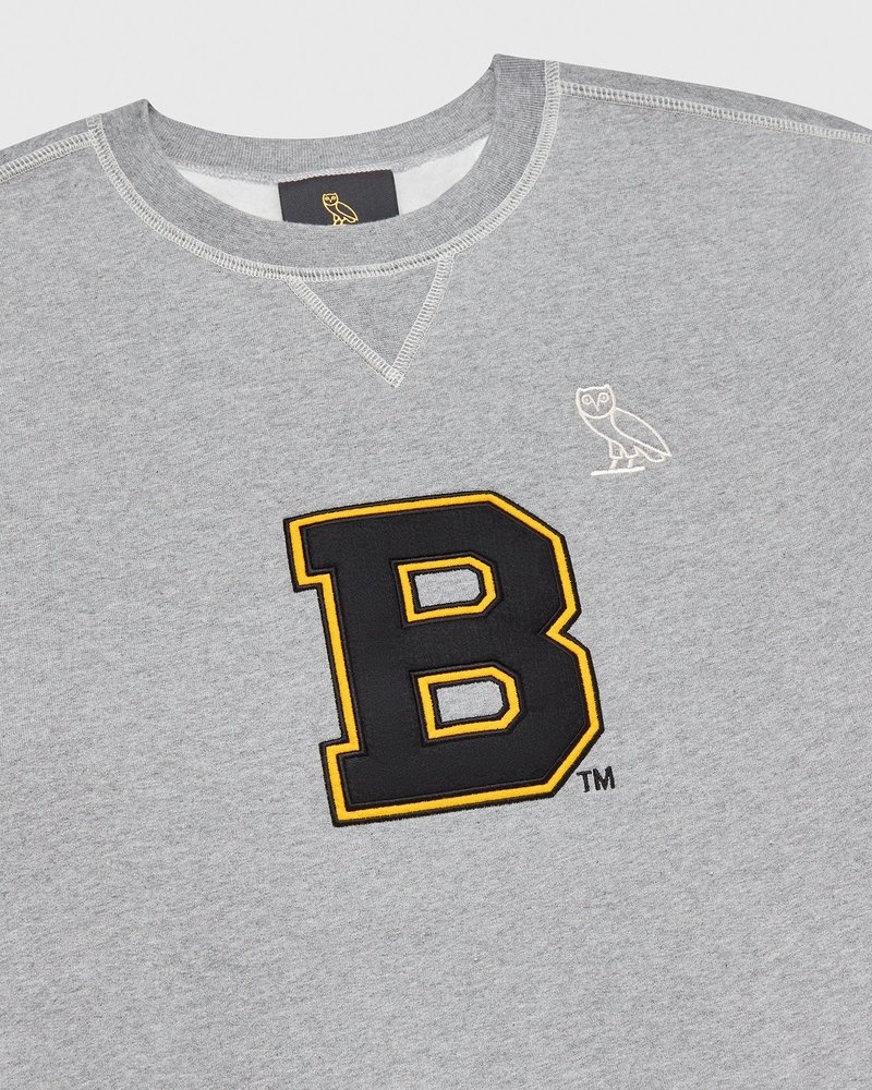 Heather Grey OVO Boston Bruins Crewneck Sweaters | BV97-E9PU