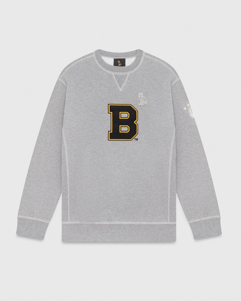 Heather Grey OVO Boston Bruins Crewneck Sweaters | BV97-E9PU