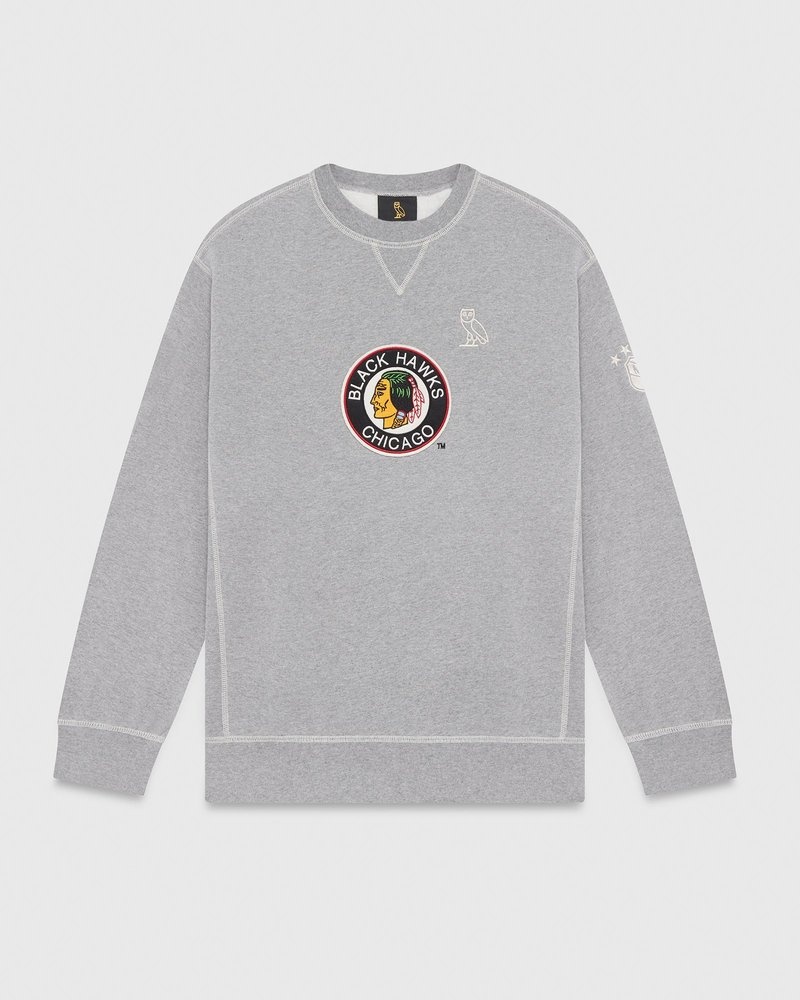 Heather Grey OVO Chicago Blackhawks Crewneck Sweaters | MR50-P9KQ