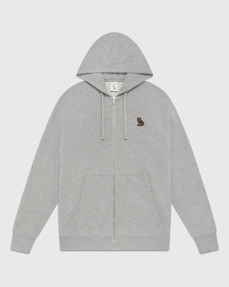 Heather Grey OVO Classic Full-Zip Hoodie Sweaters | IR46-A7KR