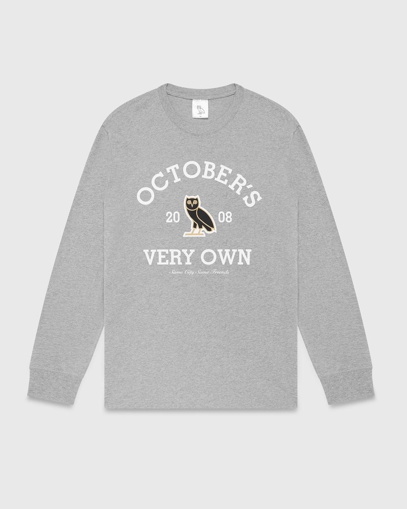 Heather Grey OVO Collegiate Longsleeve T-Shirt T-Shirts | ZK47-G0BW