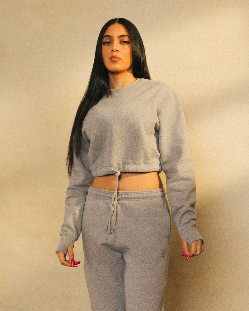 Heather Grey OVO Cropped Crewneck Sweatshirt Sweaters | DY87-P5MU