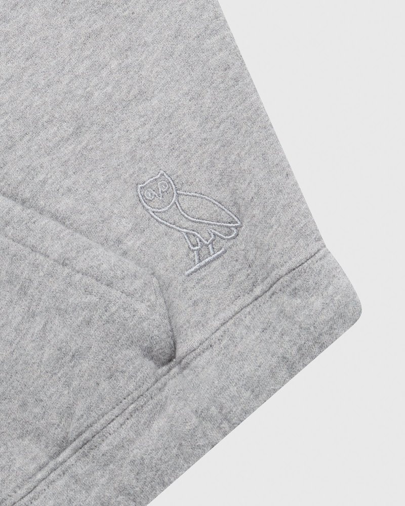 Heather Grey OVO Cropped Hoodie Sweaters | YP39-H9IQ