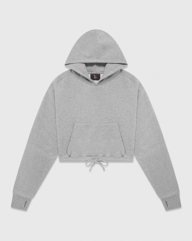 Heather Grey OVO Cropped Hoodie Sweaters | YP39-H9IQ