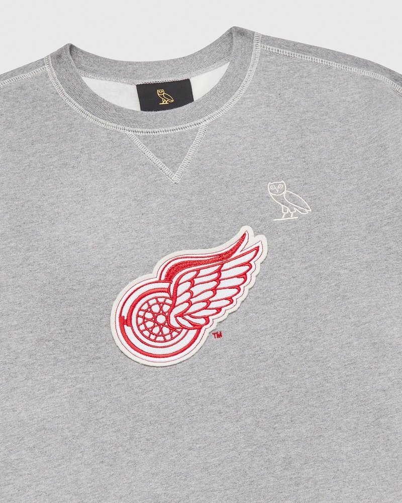 Heather Grey OVO Detroit Red Wings Crewneck Sweaters | CM68-B1YE