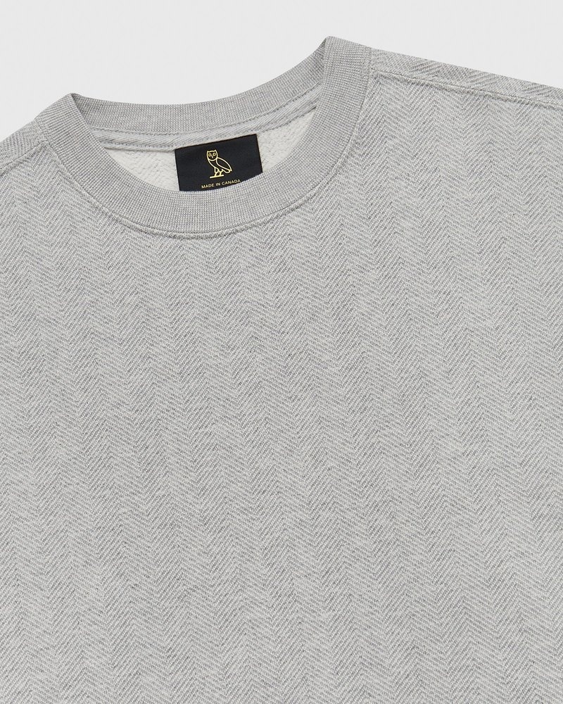 Heather Grey OVO Herringbone Crewneck Sweaters | LI79-Q0NT