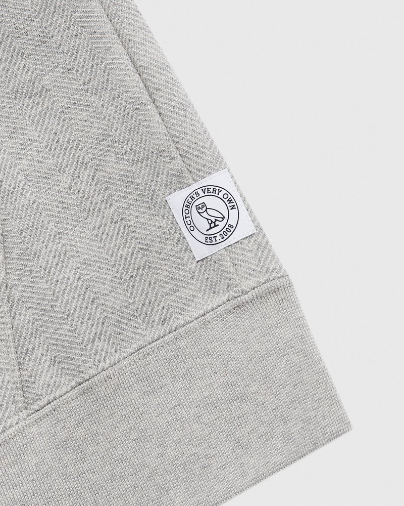 Heather Grey OVO Herringbone Full-Zip Hoodie Sweaters | IJ75-A9PE