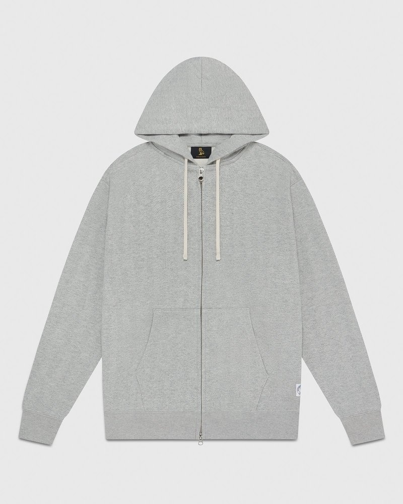 Heather Grey OVO Herringbone Full-Zip Hoodie Sweaters | IJ75-A9PE