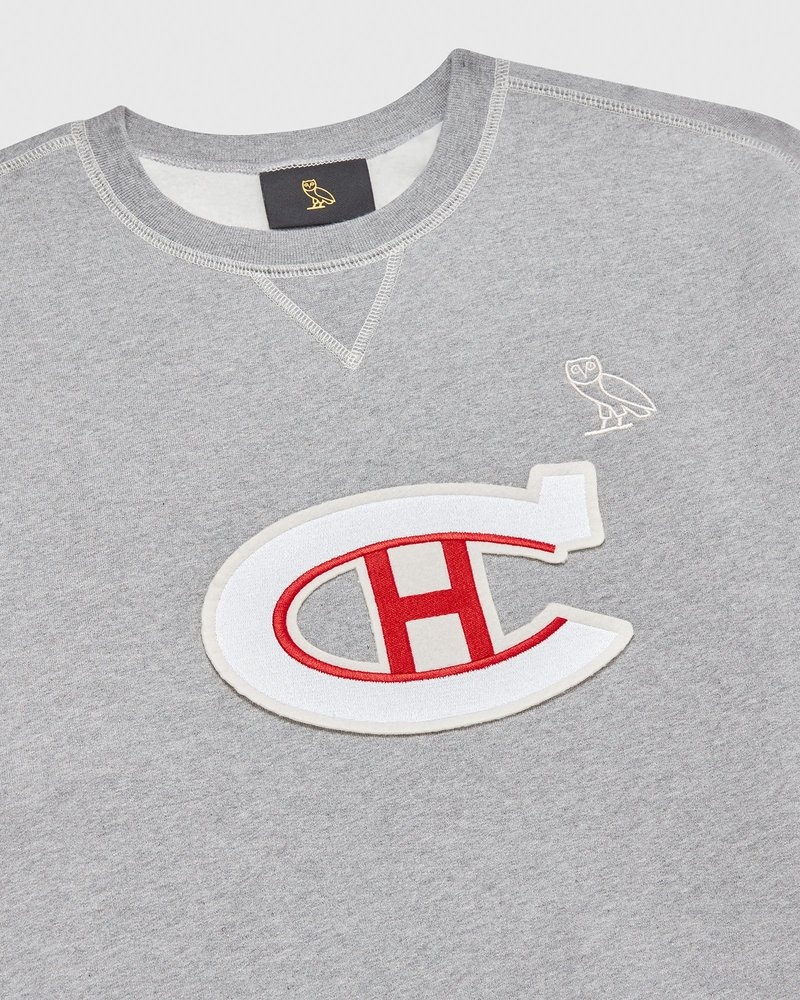 Heather Grey OVO Montreal Canadiens Crewneck Sweaters | GN15-N3SI