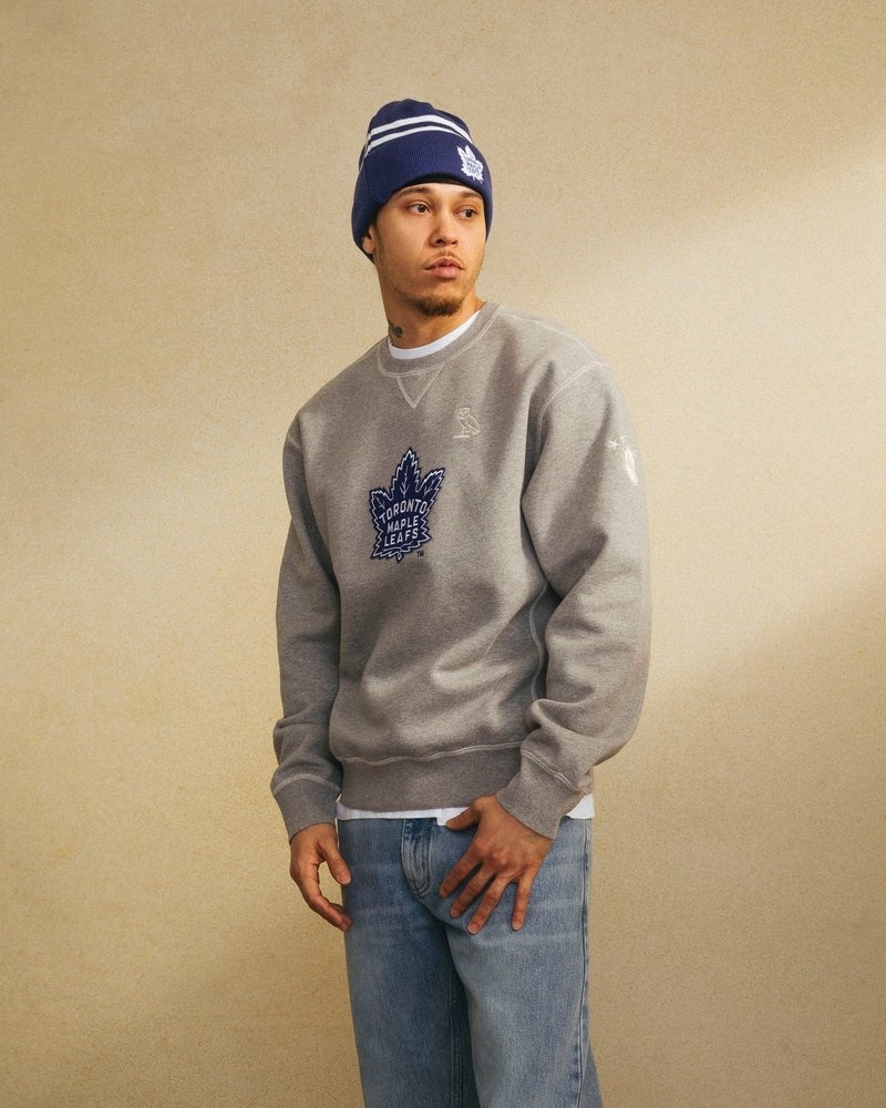 Heather Grey OVO Toronto Maple Leafs Crewneck Sweaters | CV46-E7OT