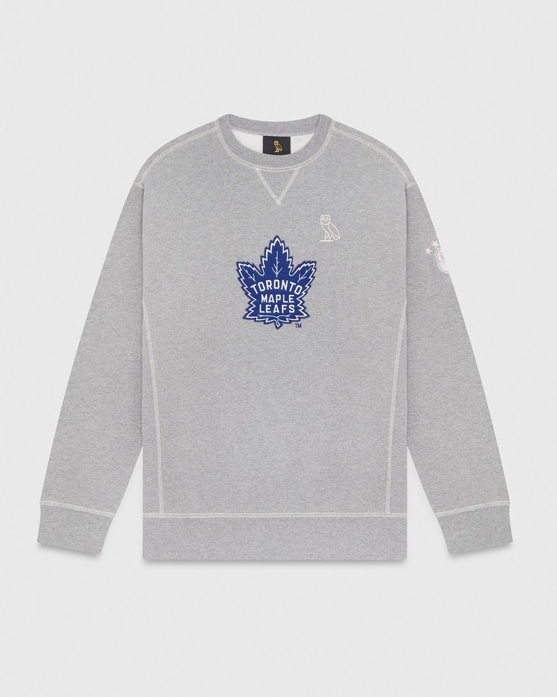 Heather Grey OVO Toronto Maple Leafs Crewneck Sweaters | CV46-E7OT