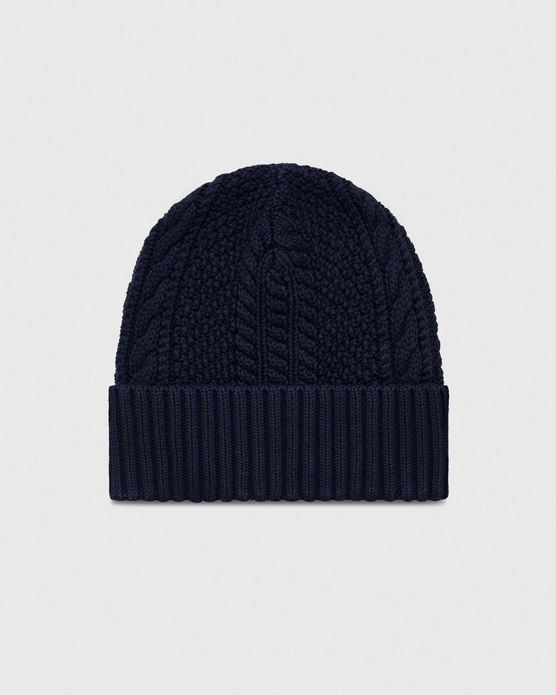 Navy OVO Cable Knit Beanie Headwear | IQ73-Y5IR