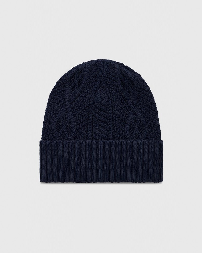 Navy OVO Cable Knit Beanie Headwear | IQ73-Y5IR