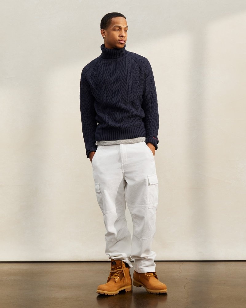 Navy OVO Cable Knit Turtleneck Sweater Tops | LO04-M2HB