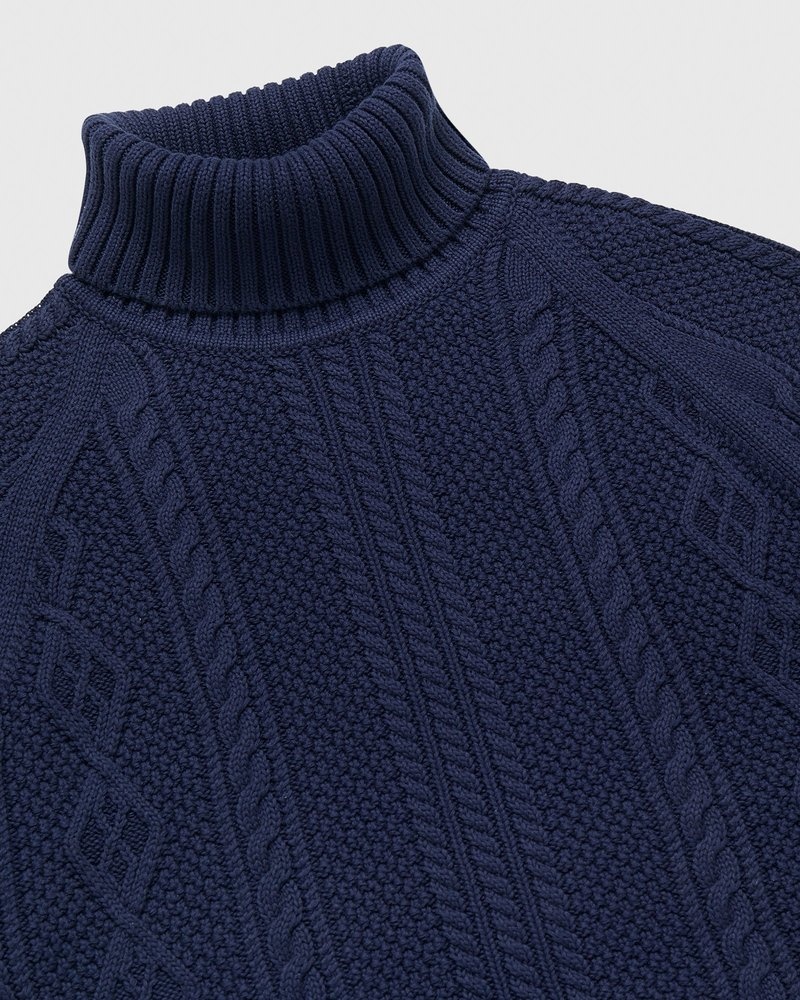 Navy OVO Cable Knit Turtleneck Sweater Tops | LO04-M2HB