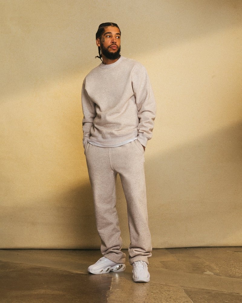 Oatmeal OVO Speckle Fleece Crewneck Sweaters | ZJ68-R1RX