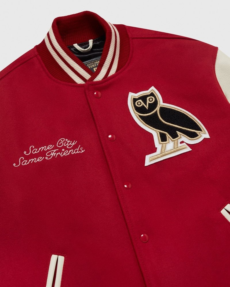 Red/Cream OVO Collegiate Jacket Outerwear | KY62-F7AB