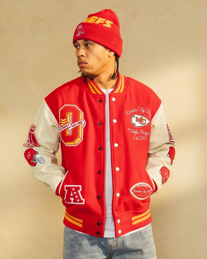 Red OVO NFL Kansas City Chiefs Varsity Jacket Outerwear | YY26-Y2LB