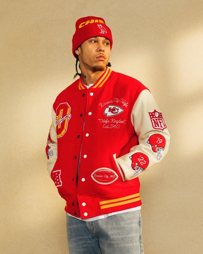 Red OVO NFL Kansas City Chiefs Varsity Jacket Outerwear | YY26-Y2LB