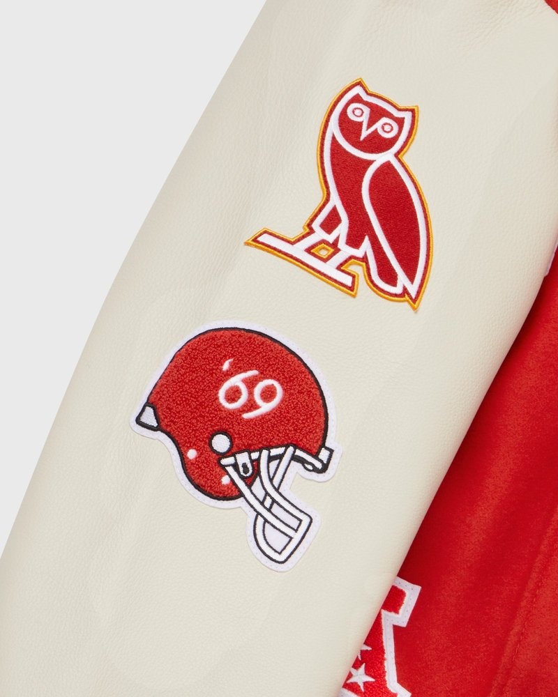 Red OVO NFL Kansas City Chiefs Varsity Jacket Outerwear | YY26-Y2LB