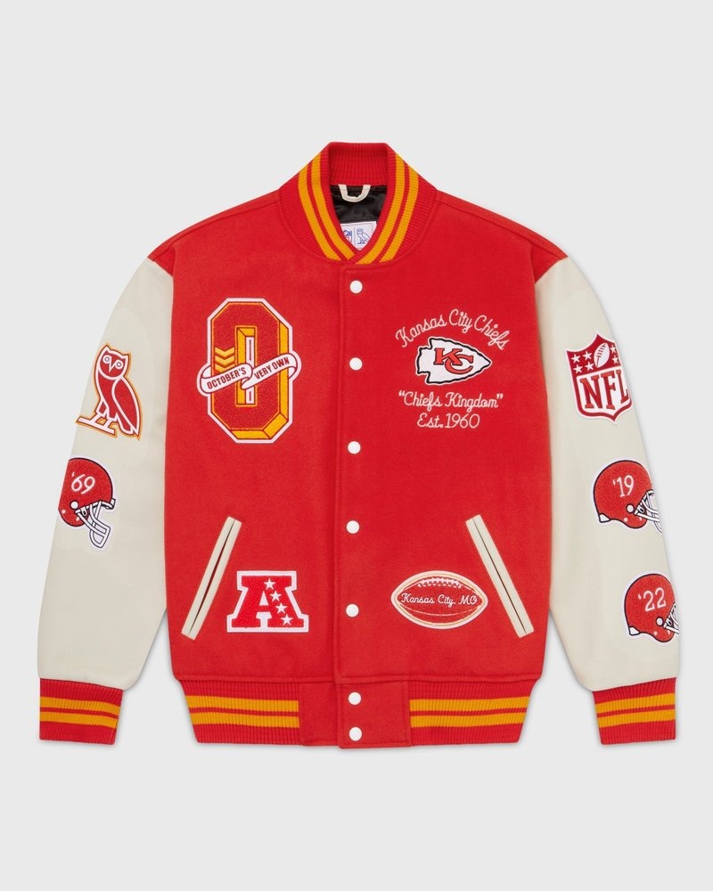 Red OVO NFL Kansas City Chiefs Varsity Jacket Outerwear | YY26-Y2LB