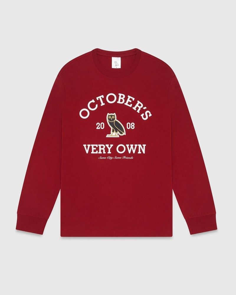 Scarlet OVO Collegiate Longsleeve T-Shirt T-Shirts | XY14-O7CV