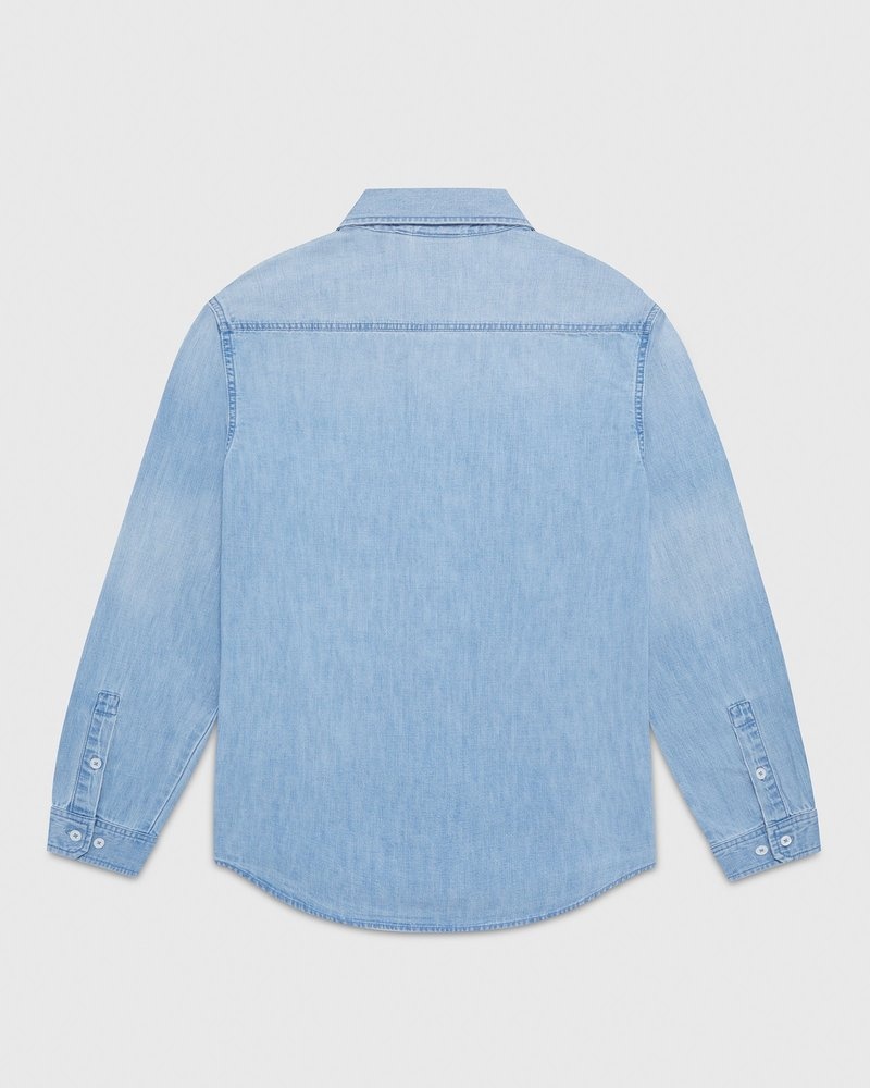 Washed Indigo OVO Pom Pom Denim Shirt Tops | MR57-A3RP