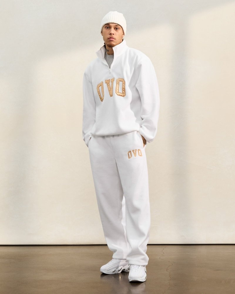 White OVO Arch Logo Open Hem Sweatpant Bottoms | CQ01-S7NP